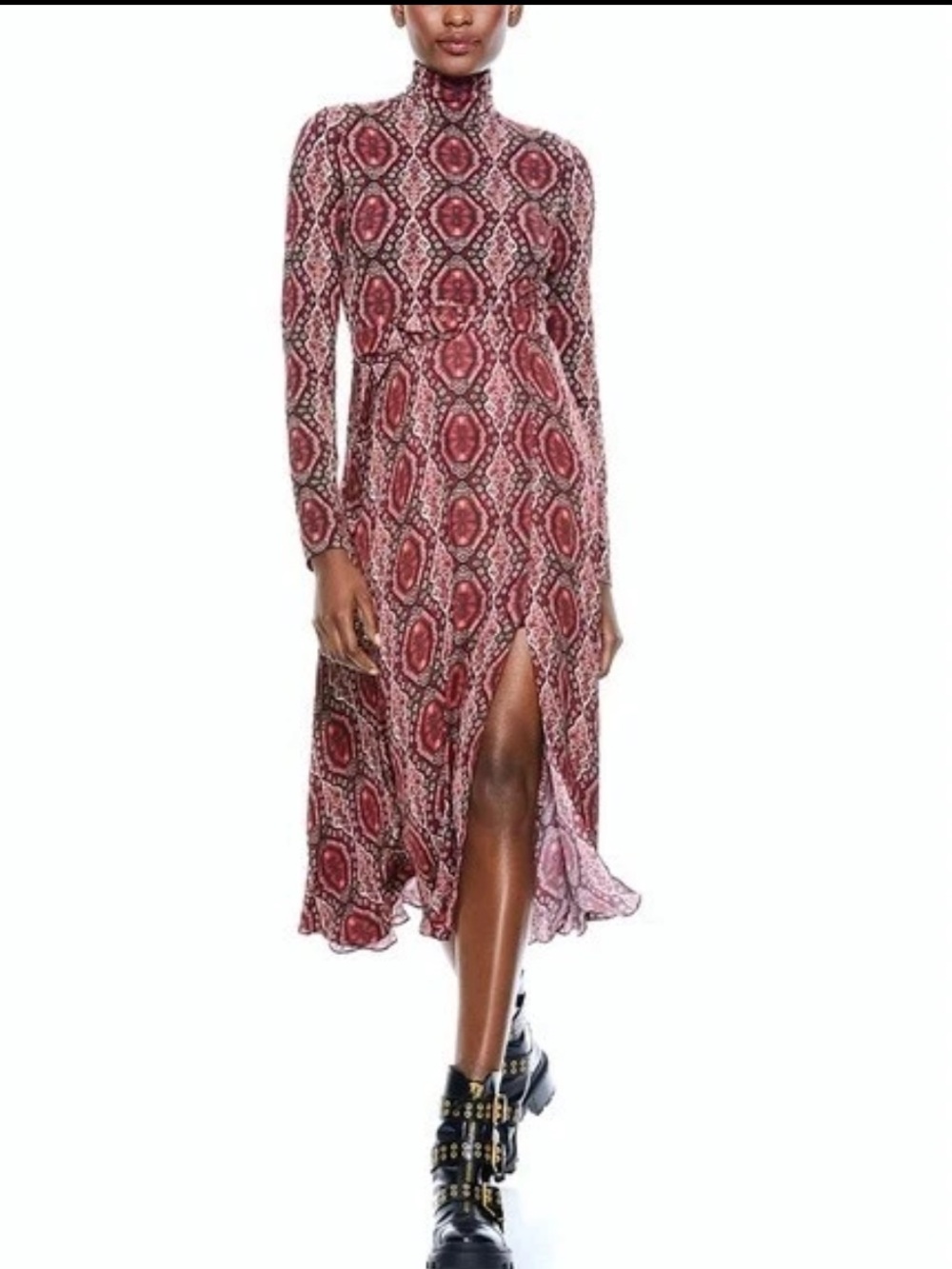 NWT Alice + Olivia Clare Long-Sleeve Turtleneck Belt Dress Sz 8 Burgundy $465